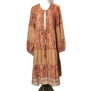 Chelsea & Violet Floral Paisley Open Front Duster Dress Orange Red Boho L/XL